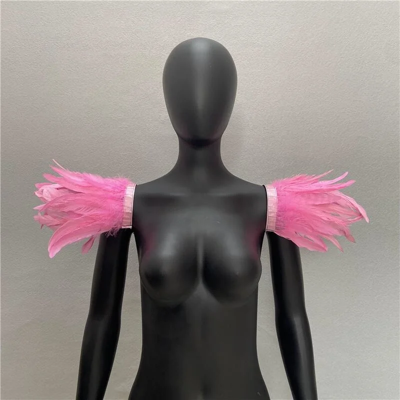 2pcs Shoulder Epaulettes Colorful Feather Wings Cosplay Party Halloween Show Decor Punk Gothic Feather Cape Shoulder Shrug Shawl