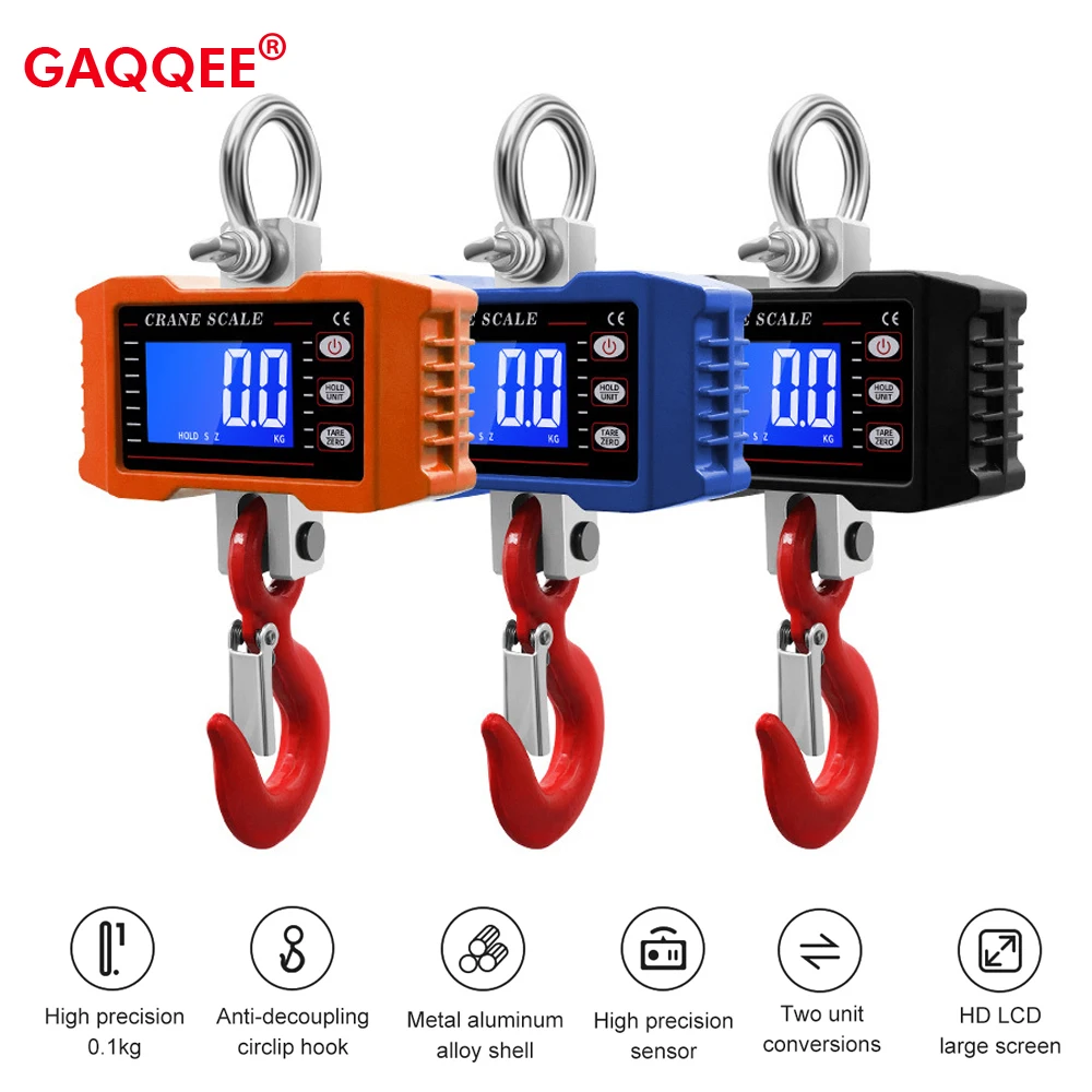 Digital Hanging Scale 1000kg 2204lbs Crane Scale LCD Digital Backlight Portable Heavy Industrial Hanging Hook Scale Rechargeable