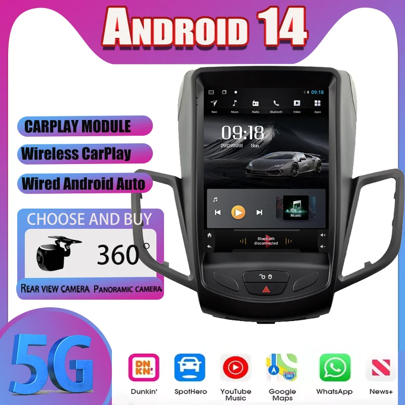 Car Radio Video Player Carplay Android 14 Screen For Ford Fiesta 2009 2011 2013 2014 2015 2016 Car Stereo Navigation GPS