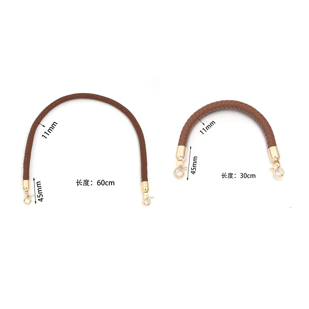 30/60cm 11mm PU Leather Woven Handbag Handles Metal Buckle For Women Bag Purse Replace Shoulder Strap Handle Accessories