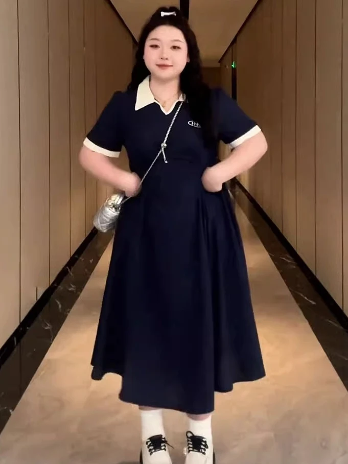 

Summer Collar Short Sleeve Women's A-Line Dress Loose Comfortable Korean Style Dress Elegant Simple Color Casual Dress