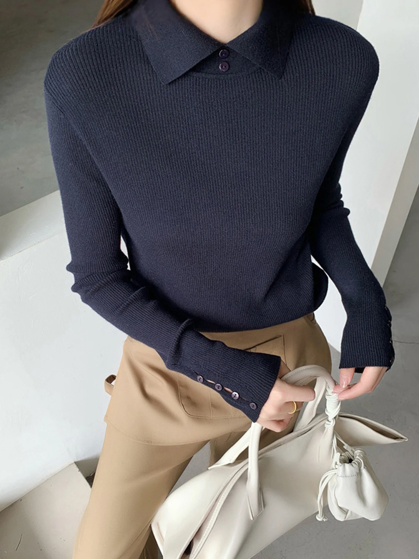 

Уникальный длинный вязаный свитер Neline Pure Color, простой Sle, осенне-зимний женский модный утягивающий топ, корейский Sle