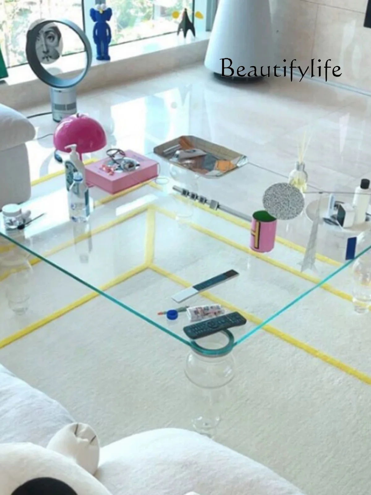 Internet Celebrity Transparent Coffee Table Acrylic Organic Glass Roman Column High Leg Tea Table Living Room Coffee Table