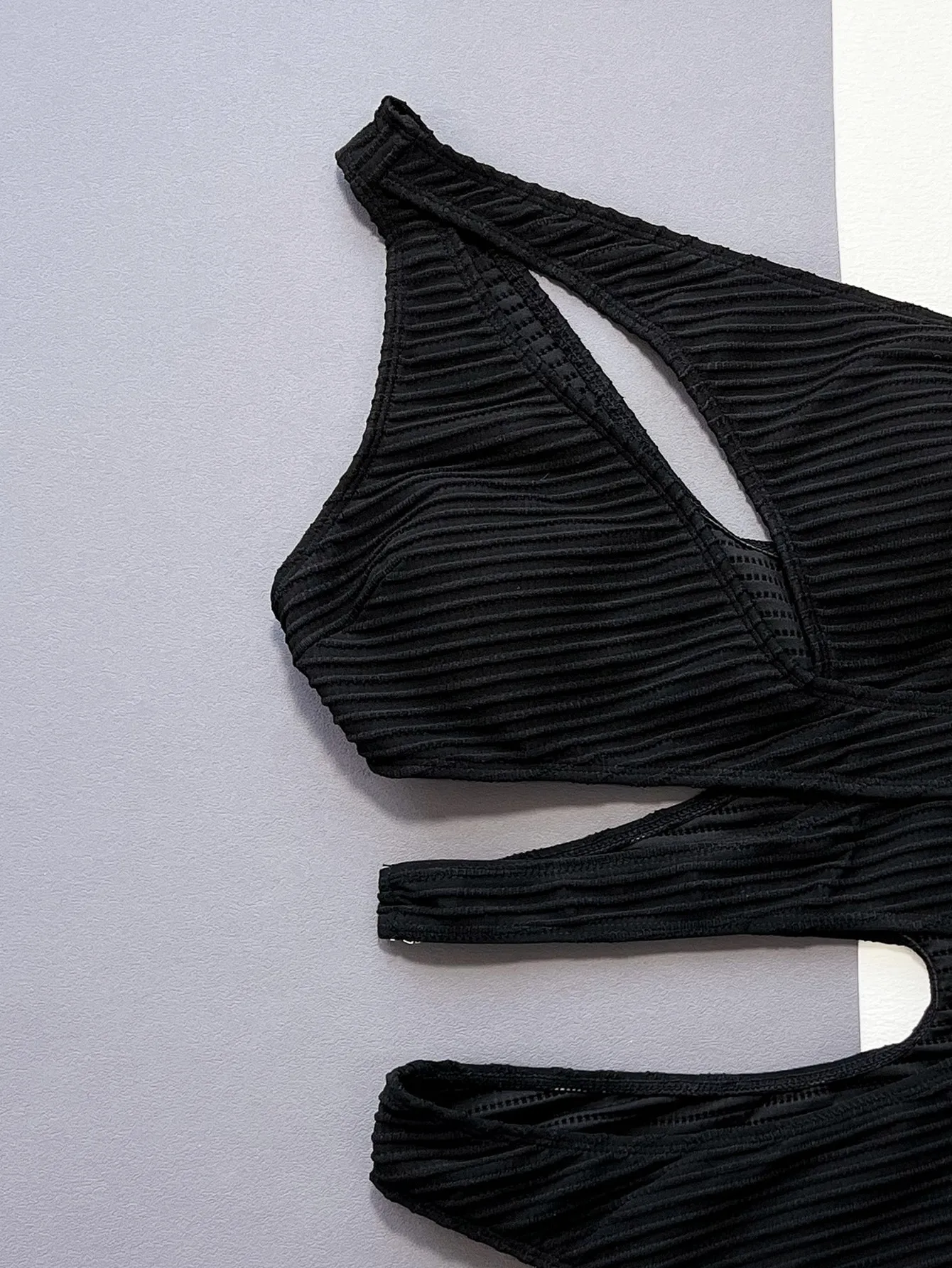 Traje de baño acanalado negro sexy de una pieza con un hombro, Bikinis huecos, trajes de baño, trajes de playa, mono, biquini