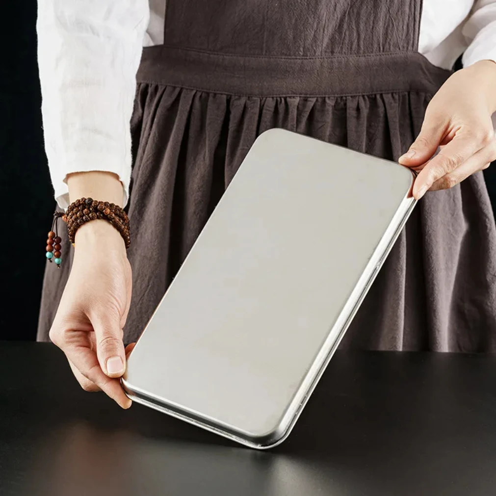 مستطيل صينية من الفولاذ المقاوم للصدأ بوفيه صينية تقديم الطعام المعدنية طبق تقديم الأرز المعكرونة عموم أطباق المنزل التخزين المنظم #3