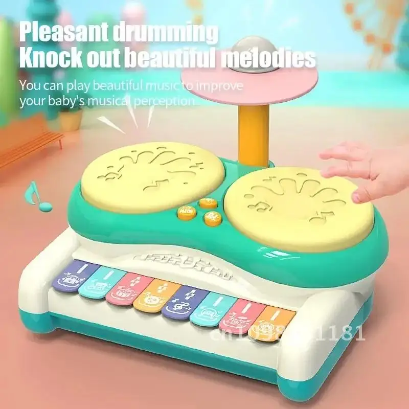 Kit de batería para niños, instrumento de batería multifuncional, juego de Jazz, teclado de mano, tambores de Piano, juguetes educativos de regalo para música para bebés