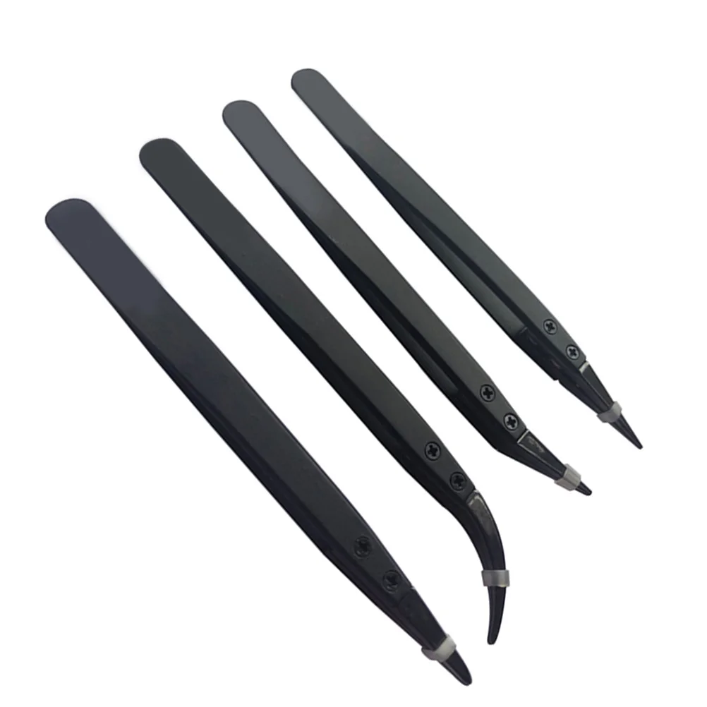 

4pc Ceramic Tweezers Set Heat Resistant 3000F Anti Static Corrosion Proof Non Conductive Precision Angled Smd Industrial