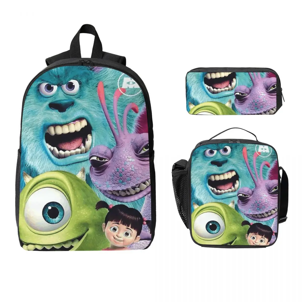 

Monsters Inc Backpack Student Boys Girls BookBag School Bag Laptop Shoulder Bags 3ps Insulated Lunch Bag Pencil Case