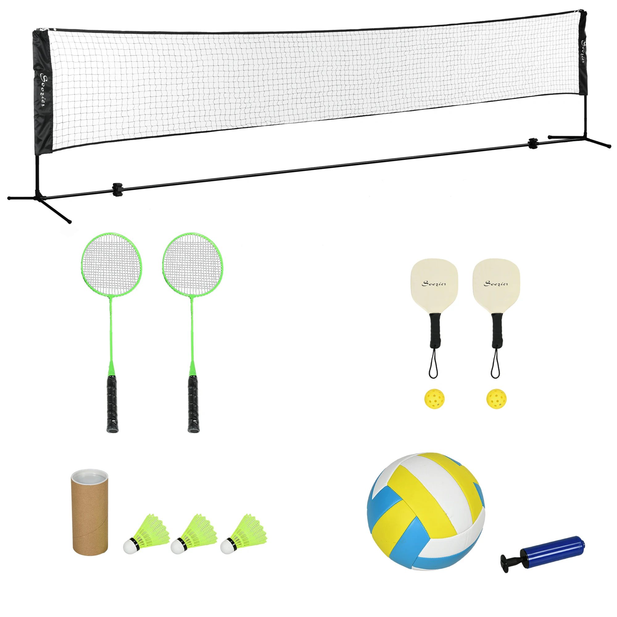 Soozier 17ft Badminton Set, Pickleball, Volleyball, Badminton Net