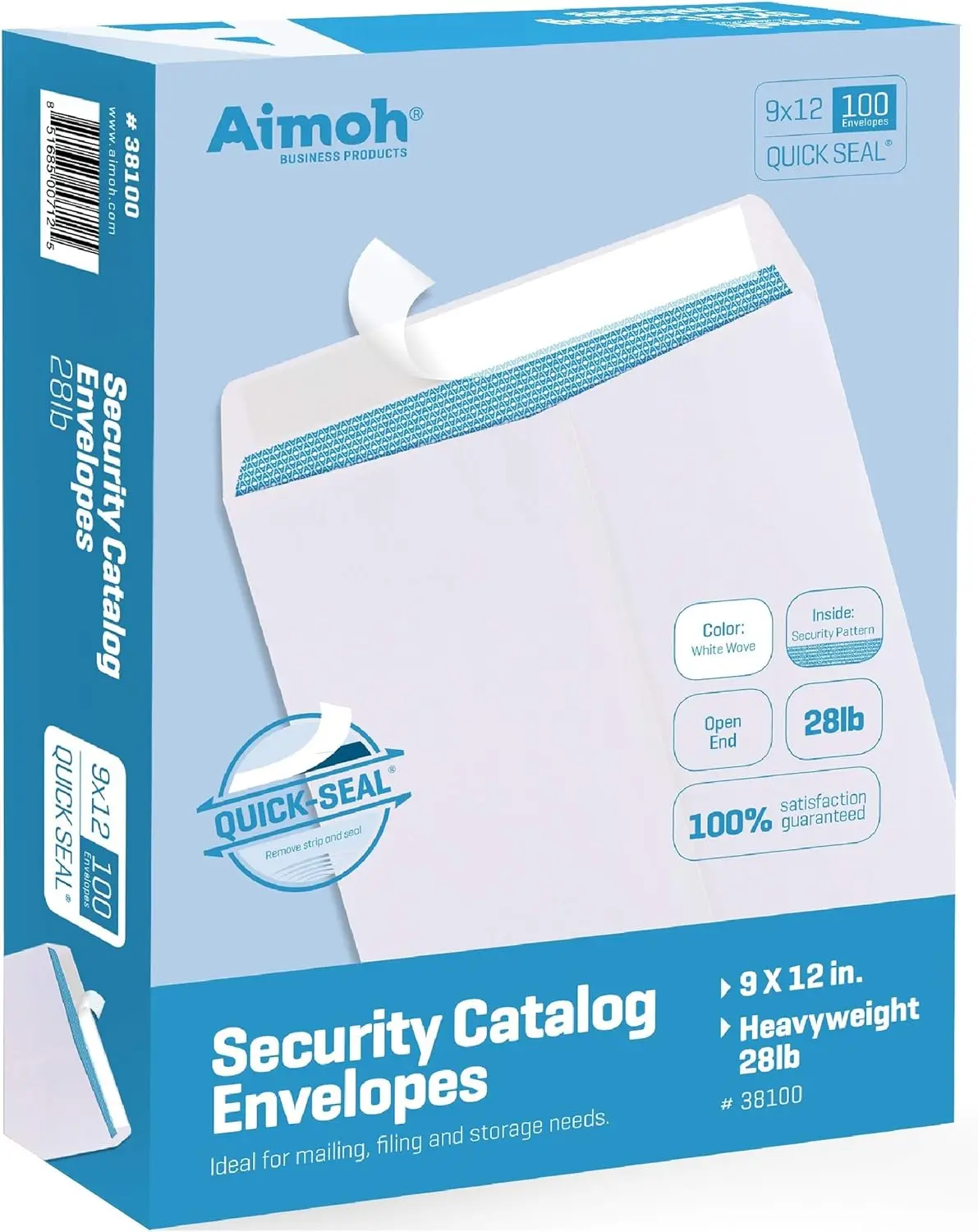 

100 9x12 Security Catalog Envelopes - Self Seal, White 28lb, Ultra Strong Quick-Seal for Business Mail