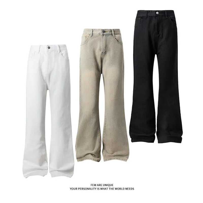

American Style Men's Denim Pants Washing Fashion Loose Men's Straight Trousers Casual Wide Leg Jeans New Summer