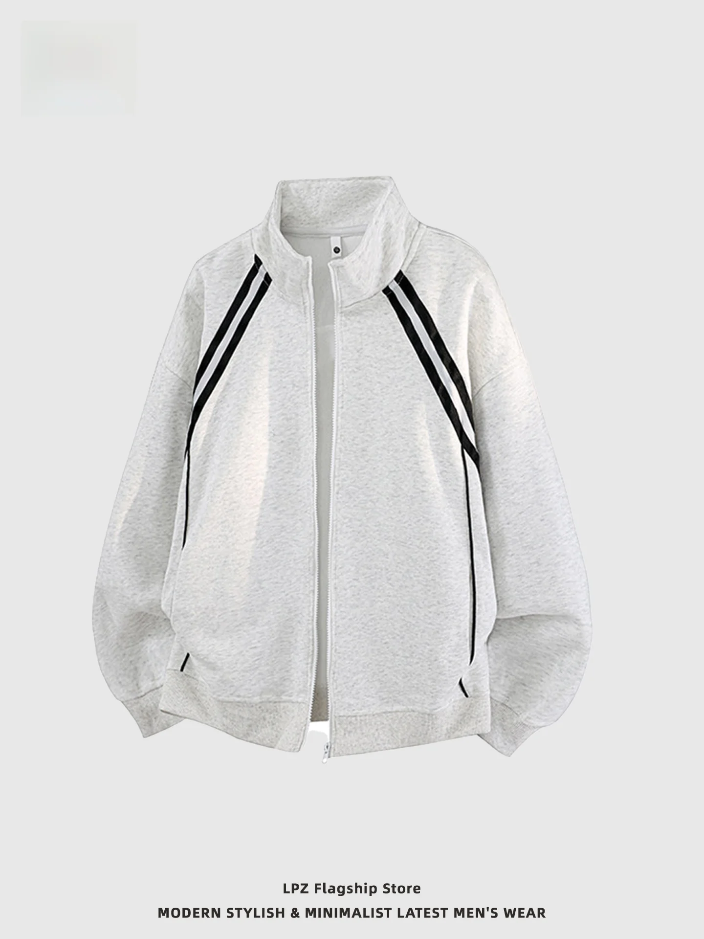 

Spring 2026 Men's Spor Striped Color Blo Hoodie Jaet Loose Fit Casual Open Cardigan Trendy Stand Collar Long Sve irt