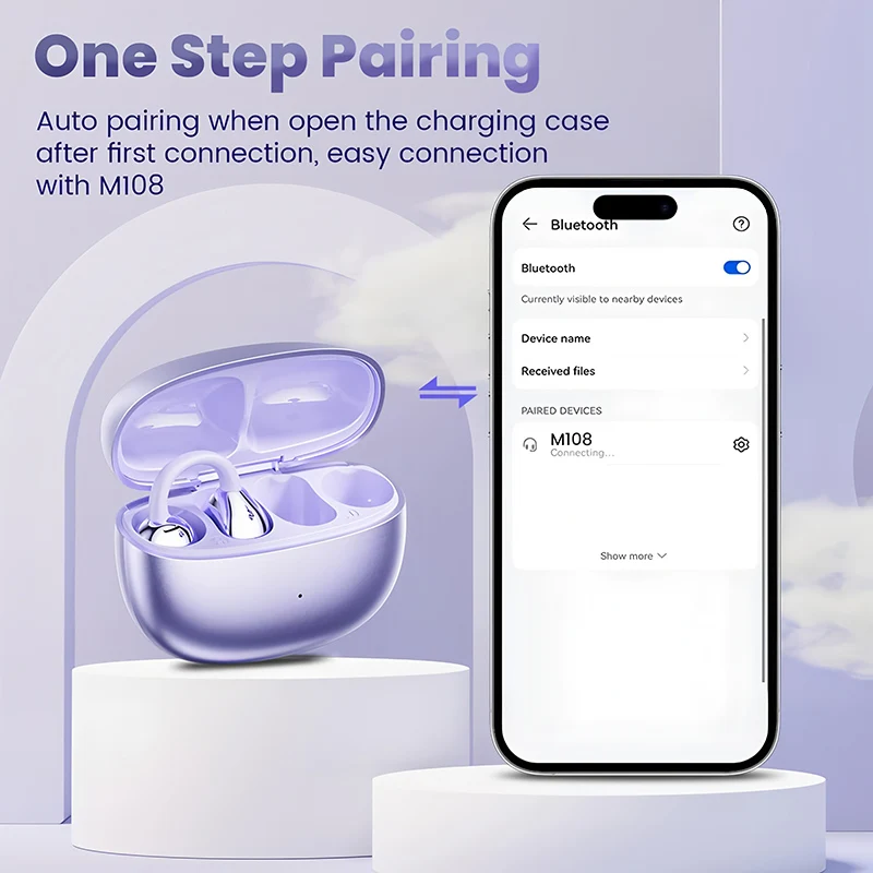 ANC Bluetooth-Funkkopfhörer mit Ladeetui, Clip-on-Kopfhörer, Bluetooth 5.4-Ohrhörer, wasserdichte/Sport-Stereo-Ohrhörer