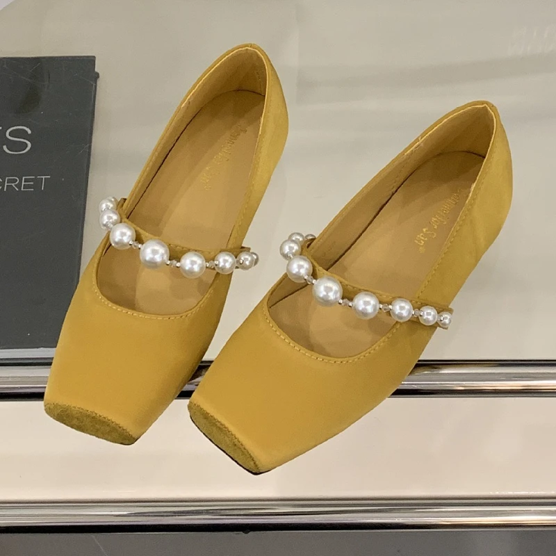String Bead Punta quadrata Mary Jane Scarpe Calzature da donna Scarpe eleganti comode e poco profonde Moda donna Ballerine dolci da donna