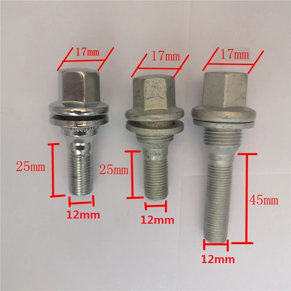 4 PCS M12 x 1.25 ALLOY Bolt WHEEL EXTRA LONG THREAD BOLTS FLAT SEAT WASHER For Peugeot 206 307 308 407 408