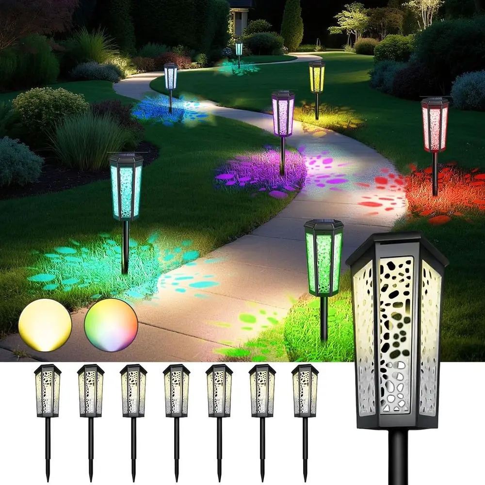 

Уличные светодиодные ландшафтные светильники, теплый белый свет и RGB, всепогодные, идеально подходят для дорожек, патио, дворов и подъездных путей, 8 штук в комплекте, современный дизайн