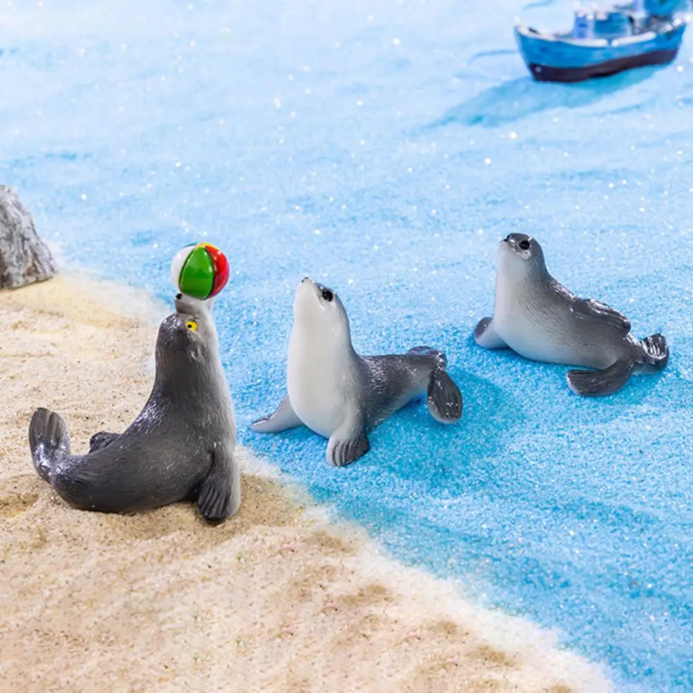 Resin Sea Lion Sea Lion Figurine Set Beach Microlandscape Mini Resin Figure Toy Desktop Decoration Gift Miniature Sea Lion Decor