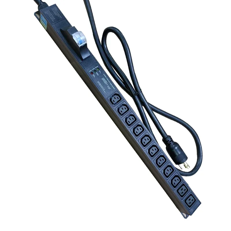 240V PDU With Breaker  Plug 30 Amp  11 Connectors IEC 9 C13+2C19 Rack Mount L6-30P Aluminium alloy socket PDU