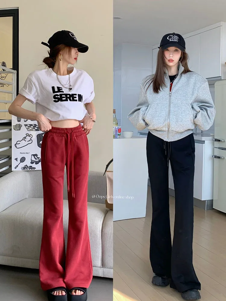 

Loose Sweatpants 2023 Spring Autumn Women Red Sport Pants High Waist Trouser Female Fashion Streetwear Straight Pants