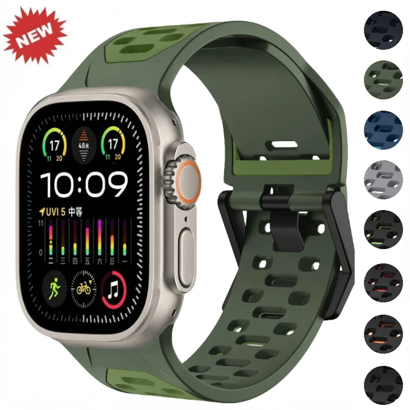 Cinturino in Silicone bicolore per Apple Watch Ultra 2 49mm Series 10 9 8 7 46mm 45mm cinturino traspirante iWatch 6 5 4 SE 44mm 42mm Correa