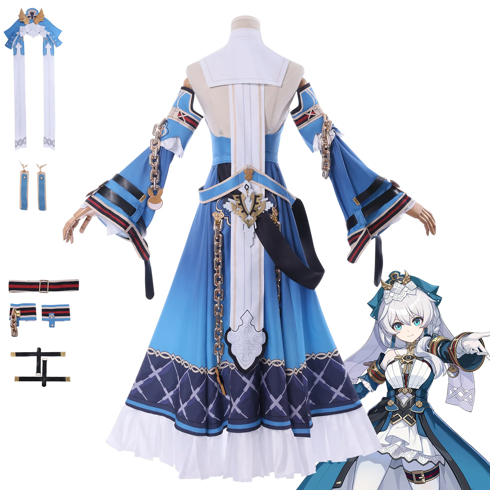 In Stock Honkai Impact 3 Collaborator Apocalypse Theresa Cosplay Costume wig Blue Dress With Hat Women Halloween Party Roleplay