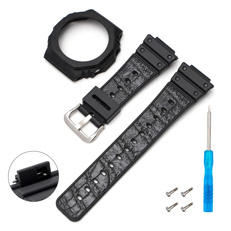 silicone Watchband with Case Kit For Casio G-Shock GA-2100 GA-2110 Watch Staps with Black Case & Tools Watch Accessories Strap