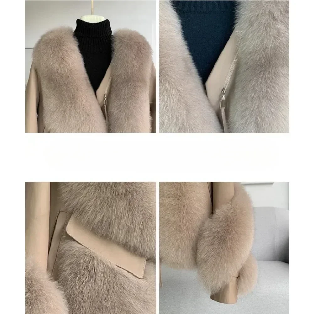 Women Fox Fur Coat 2024 Autumn Winter Fur All-in-One Coat Spliced Sheepskin Motorcycle Coat Thickened Warm Free Shipping