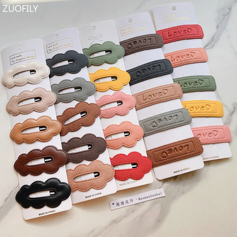 New PU Leather Hairclips Womens Girls Weave Nice Sweet Hair Side Clip Cute Solid Hair Accessaries for Children Simple Barrettes