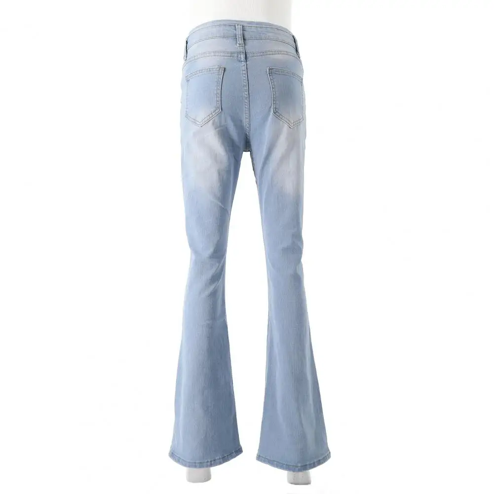 High Waist Jeans Stylish Women's High Waist Flared Hem Jeans Slim Fit Gradient Color Full Length Denim Trousers with Pockets Men