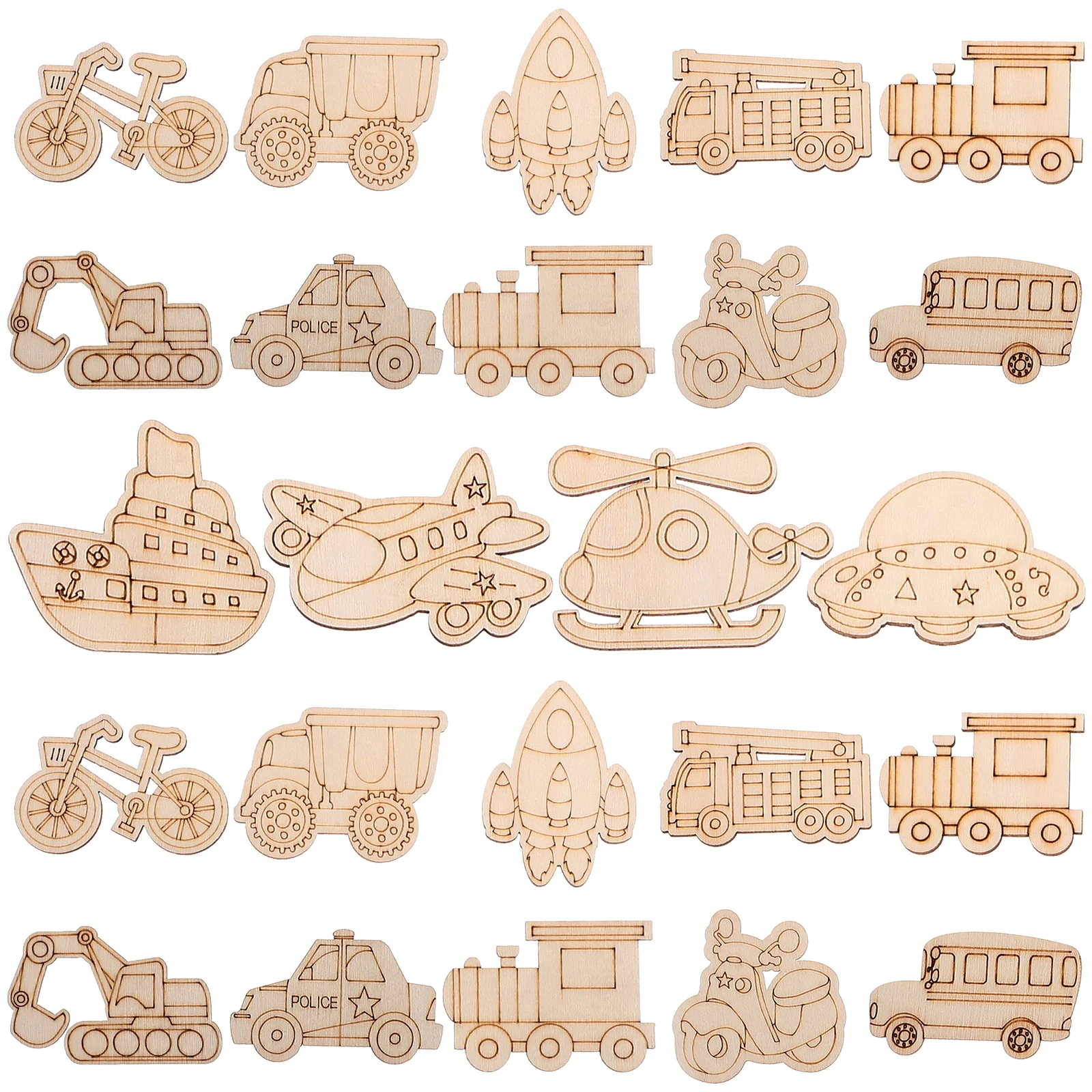 

50Pcs Unfinished Wooden Cutouts Diy Blank Graffiti Wood Slices Novelty Vehicle Shaped Ornaments Creative Wooden Slices