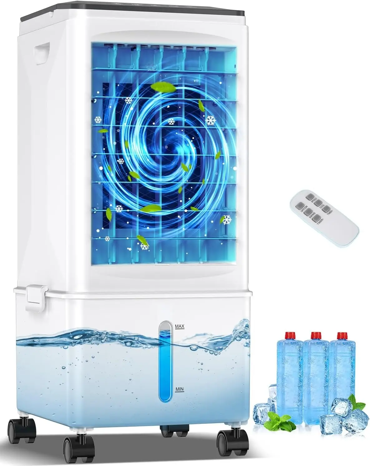 

Portable Air Conditioner, Evaporative Cooler with 2.5Gal Tank, 3 Speeds, 7H Timer, No Window Needed