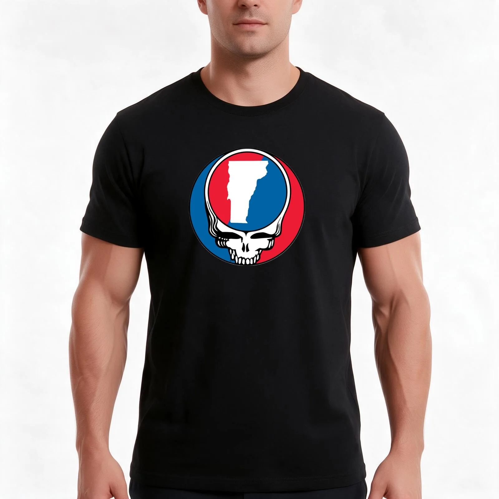 Grateful Vermont stealie T-Shirt, Summer Casual Cotton Tee, Oversized Streetwear Tops, Vintage Graphic Print, Unisex Men Women