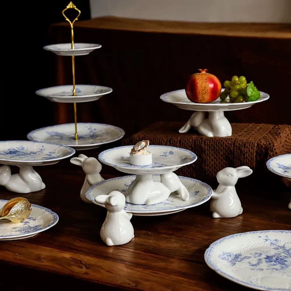 European-style Embossed Rabbit Tray Afternoon Tea Snack Tray Home Fruit Exquisite Refreshment Dish Snack Rack Decorative Tray
