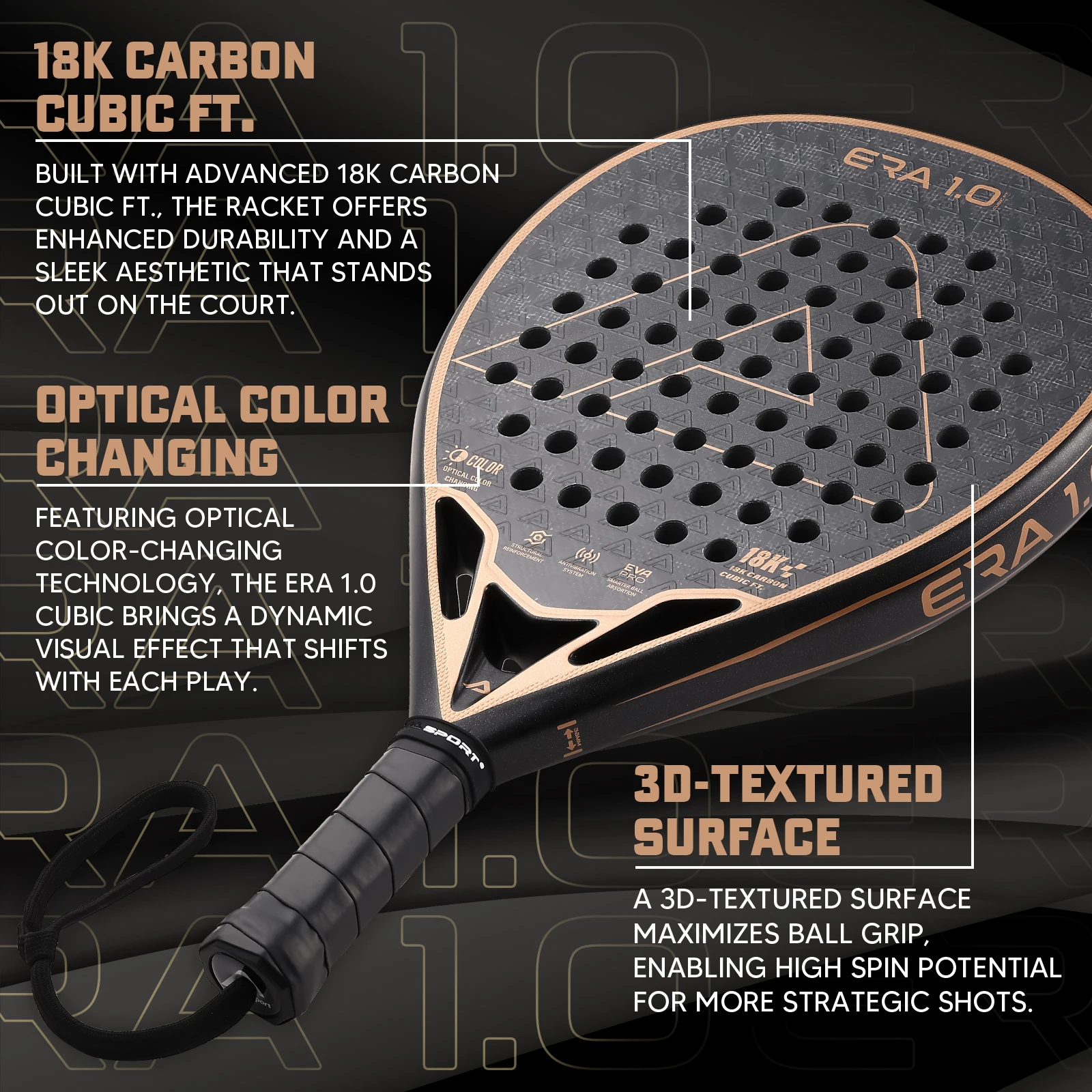 AMASPORT 18K Padel Racket The Era Cubic Series Diamond Shape & Inteliigence Rebound Cork يوفر تجربة ضرب رائعة