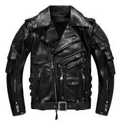 Copersian Men's Natural Leather Motorcycle Jacket Top Layer Causal Vintage Retro Moto Suit Leather Coat  Dropshipping Factory