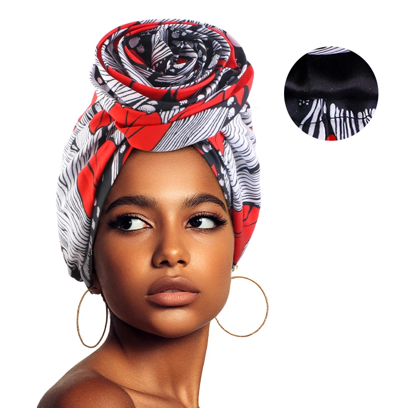 Neue Frauen Afrikanischen Druck Stretch Bandana Kopf Wrap Satin Floral Ankara Dashiki Hochzeit Party Kappe Beanie Moslemisches Hijab Motorhaube – Detail 12