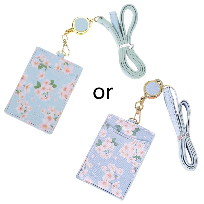 Flowers PU Leather Bus Holder for Case Badge Retractable Neck Lanya Drop Shipping