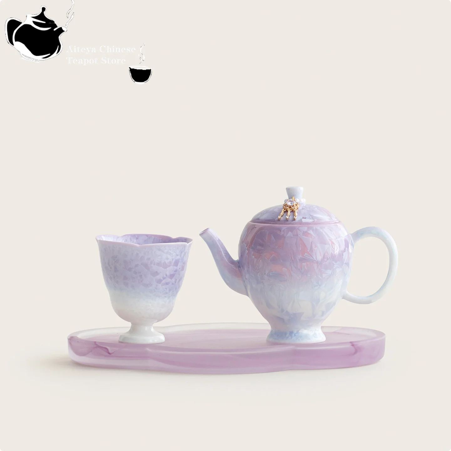 Chinese tea set crystal glaze gradient purple tea pot tea cup set set ceramic tea set Kung Fu tea set with filter