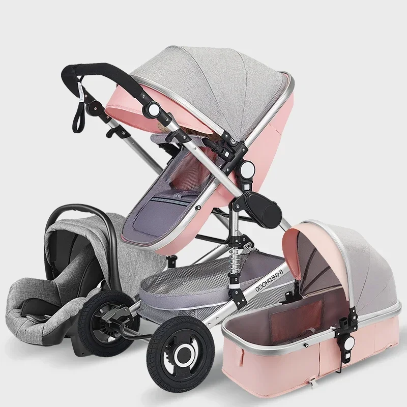 High Landscape Baby Stroller 3 in 1 With Car Seat Pink Stroller Luxury Travel Pram Car seat and Stroller Baby Carrier Pushchair