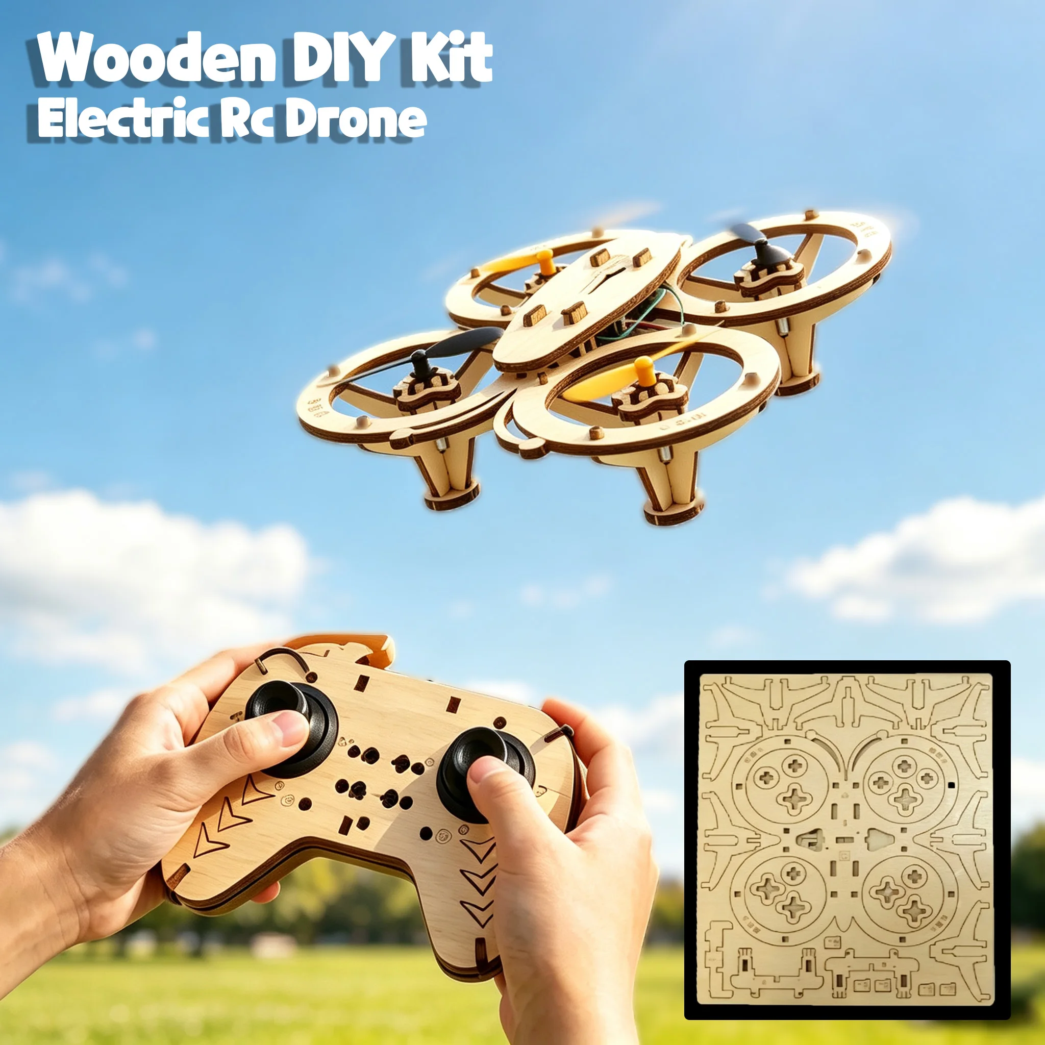 Wooden DIY Rc Drone Kit Assembled Remote Control Flying Toy Electtric Handmade Quadcopters Remote Aircraft Science Gadget