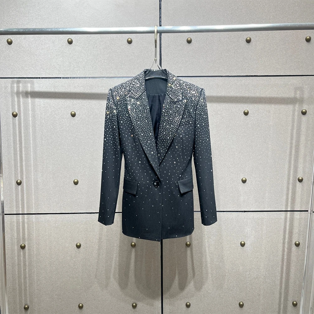 Wool-Blend Starry Sky Rhinestone Suit Jacket for Women Elegant Commuter Single-Button Jacket Top 2026 Spring New Arrival Y2K