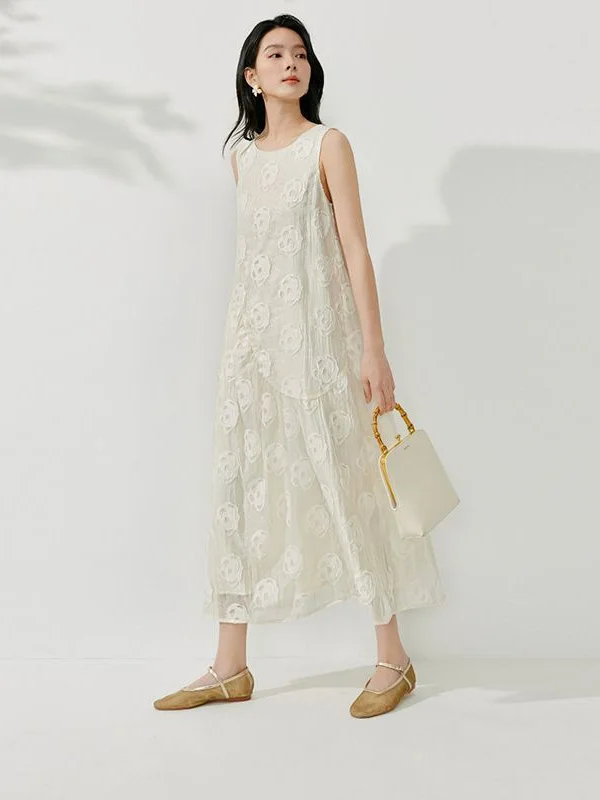 

plus Size Women's Summer Dress 300 Pounds 3D Embroidery Sleeveless A-Line Vest Dress Korean Style Commute Wind Single Piece