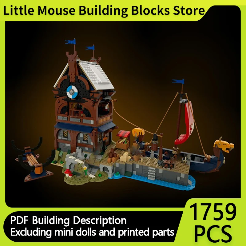 

Средневековый замок, модель MOC, строительные кирпичи, док-домик викингов, модульные технологии, подарки, праздник, сборка, детские игрушки, костюм