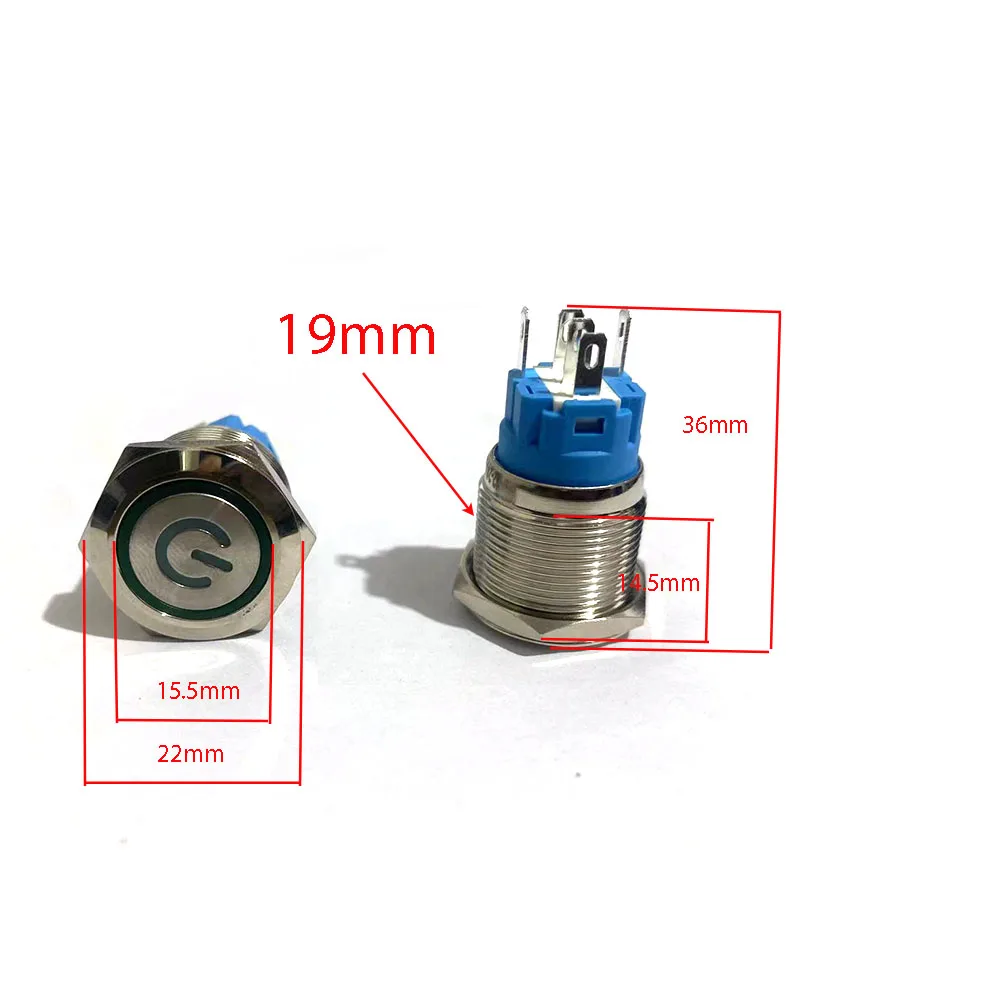 12/16/19/22mm Waterproof Metal Push Button Switch LED Light Momentary Latching Car Engine Power Switch 5V 12V 24V 220V Red Blue