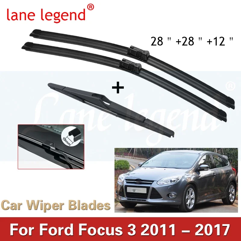 Car Wiper Front & Rear Wiper Blades Set For Ford Focus 3 2011 - 2017 Windshield Windscreen Window Rain Brushes 28\