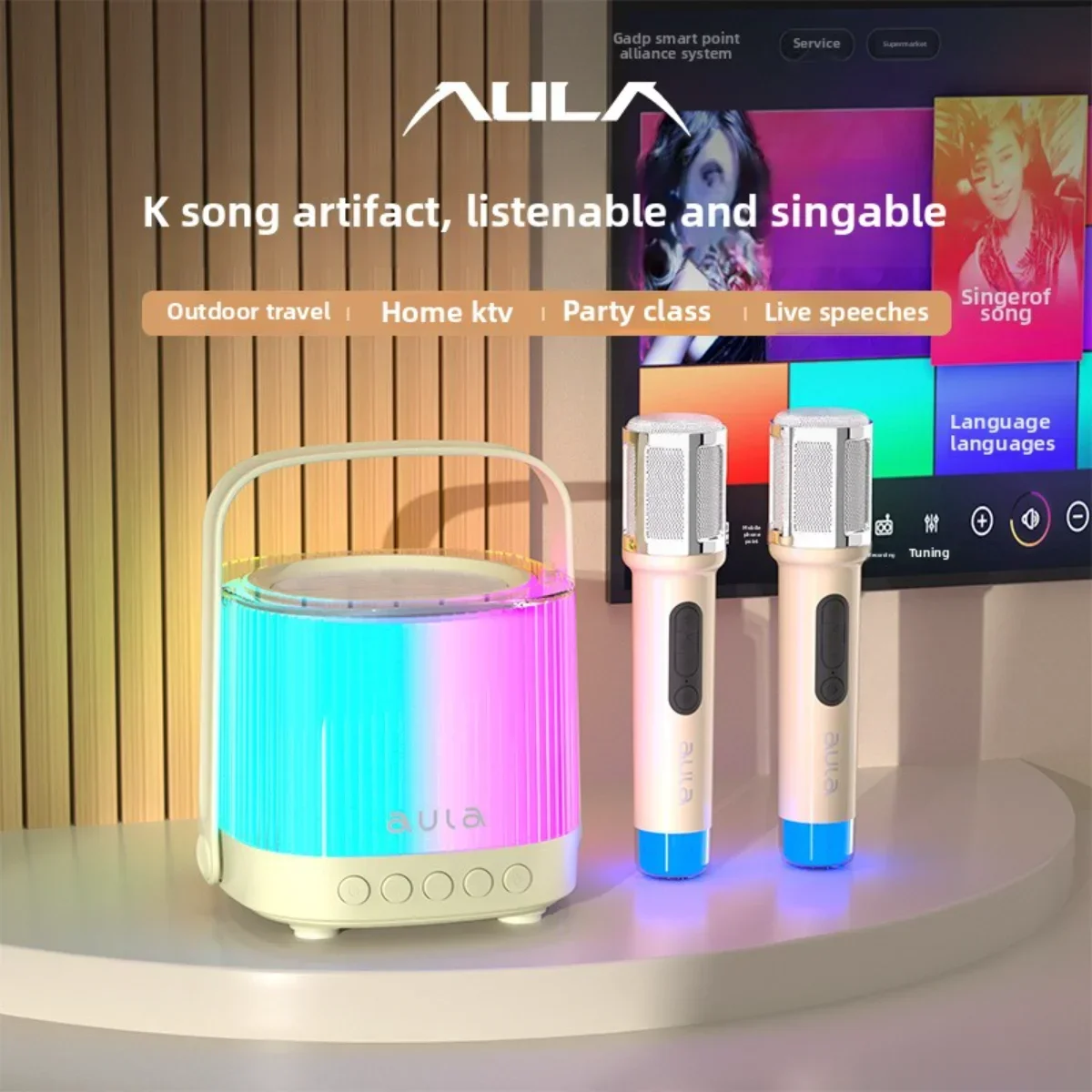 

AULA K11 Bluetooth Karaoke Machine Portable Wireless Speaker with 2 Wireless Microphones Home Family Singing Children's Gifts