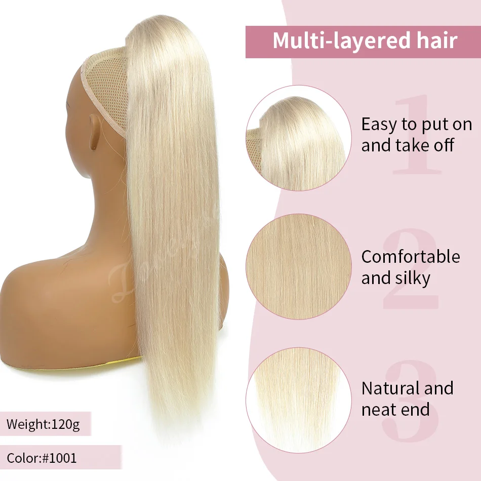 12Colors Straight Drawstring Ponytail Extension Brazilian Human Hair Extensions Drawstring Clip Ins Ponytail 14-26Inch For Salon