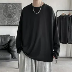 Long Sleeve Casual Solid Color Cotton T Shirt For Men 2023 Spring Autumn O-neck Oversized Men's T-shirt