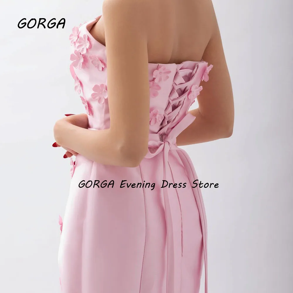 Gorga Pink träger lose Satin Applikationen Meerjungfrau Ballkleid 2024 schlanke rücken freie boden lange Sweep Train formelle Abendkleid