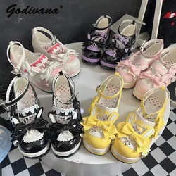 Japanese Style Platform Big Head Shoes Student Girls Color Patchwork JK Round Toe Lolita Leather Shoes Female High Heel Pumps